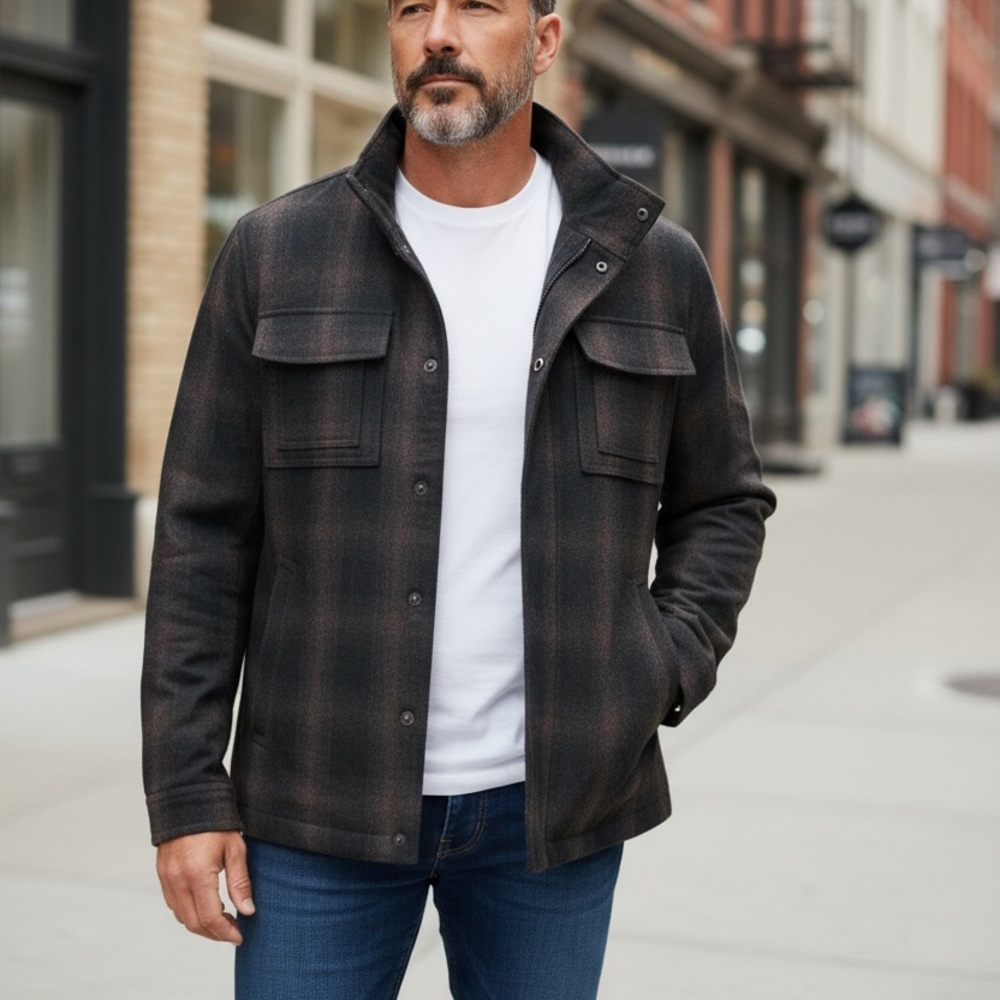Michael Kors Men's Dark Plaid Jacket Sz Large